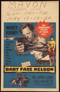 9s334 BABY FACE NELSON WC '57 great art of Public Enemy No. 1 Mickey Rooney firing tommy gun!