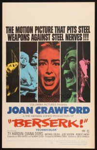 9s345 BERSERK WC '67 crazy Joan Crawford, sexy Diana Dors, pits steel weapons vs steel nerves!