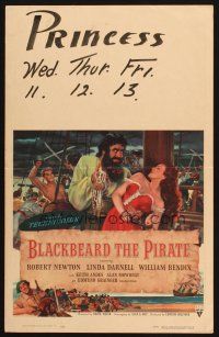 9s356 BLACKBEARD THE PIRATE WC '52 art of Robert Newton in the title role & sexy Linda Darnell!