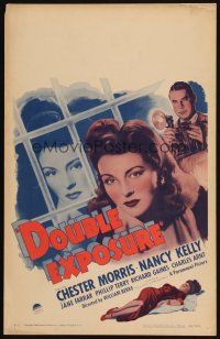 9s395 DOUBLE EXPOSURE WC '44 art of Chester Morris & Nancy Kelly, film noir!