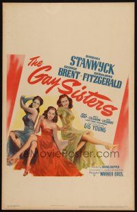 9s424 GAY SISTERS WC '42 colorful sexy artwork of Barbara Stanwyck, Fitzgerald & Nancy Coleman!