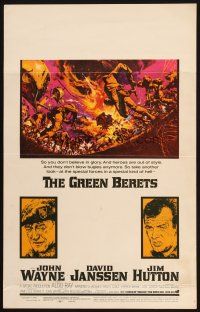 9s437 GREEN BERETS WC '68 John Wayne, David Janssen, Jim Hutton, cool Vietnam War art!