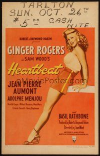 9s447 HEARTBEAT WC '46 great full length art of super sexy Ginger Rogers showing her legs!