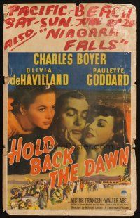 9s459 HOLD BACK THE DAWN WC '41 Charles Boyer loves Paulette Goddard & Olivia de Havilland!