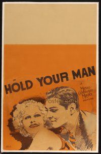 9s460 HOLD YOUR MAN linen WC '33 great close up art of sexy Jean Harlow & Clark Gable!