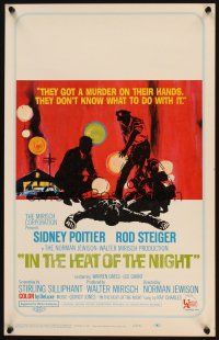 9s470 IN THE HEAT OF THE NIGHT WC '67 Sidney Poitier, Rod Steiger, Warren Oates, cool crime art!