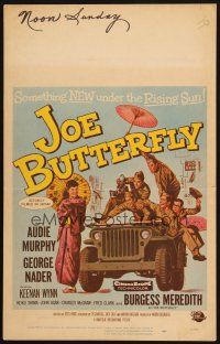 9s483 JOE BUTTERFLY WC '57 great artwork of Audie Murphy & soldiers flirting with girl in Japan!