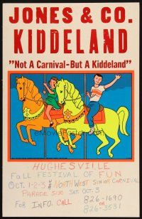 9s486 JONES & CO. KIDDELAND WC '70s great art of kids on carousel horses, NOT a carnival!