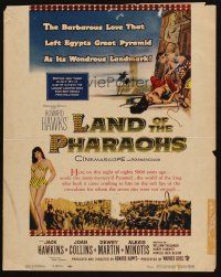 9s497 LAND OF THE PHARAOHS WC '55 sexy Egyptian Joan Collins wearing bikini by pyramids, Hawks