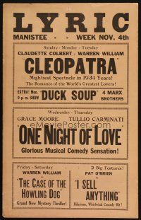9s514 LYRIC THEATRE NOV 4TH WC '34 Claudette Colbert in Cleopatra, Marx Bros. in Duck Soup & more!
