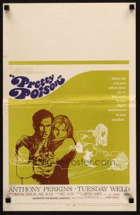 9s562 PRETTY POISON WC '68 cool artwork of psycho Anthony Perkins & crazy Tuesday Weld!