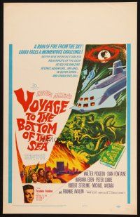9s631 VOYAGE TO THE BOTTOM OF THE SEA WC '61 fantasy sci-fi art of scuba divers & monster!