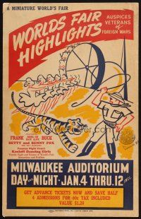 9s645 WORLDS FAIR HIGHLIGHTS circus poster '40s Frank Buck in person, a miniature World's Fair!