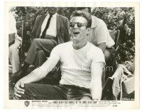 9t169 JAMES DEAN STORY candid 8x10 still '57 great close up laughing on the set wearing sunglasses!