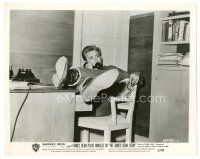 9t647 JAMES DEAN STORY 8x10 still '57 close up with feet on desk while he talks on the phone!