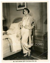 9t760 MOST IMMORAL LADY 7.5x9.75 still '29 full-length close up of Leatrice Joy in pajamas by bed!