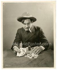 9t946 TRAIL OF '98 8x10 still '28 gambling portrait of Harry Carey with royal flush & poker chips!