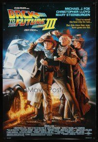 9w042 BACK TO THE FUTURE III DS 1sh '90 Michael J. Fox, Chris Lloyd, Drew Struzan art!