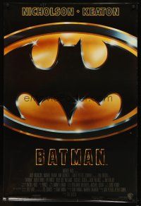 9w045 BATMAN glossy 1sh '89 Michael Keaton, Jack Nicholson, directed by Tim Burton!