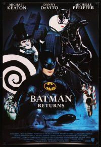 9w048 BATMAN RETURNS int'l 1sh '92 cool image of Michael Keaton, Danny DeVito, Michelle Pfeiffer!