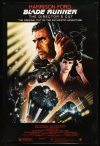 9w058 BLADE RUNNER DS 1sh R92 Ridley Scott sci-fi classic, art of Harrison Ford by John Alvin!