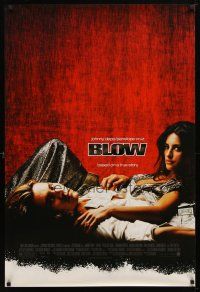 9w065 BLOW foil title 1sh '01 Johnny Depp & Penelope Cruz in cocaine biography!