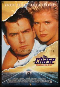 9w098 CHASE version 1 style DS 1sh '94 super close up of Charlie Sheen & sexy Kristy Swanson!