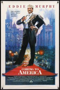 9w108 COMING TO AMERICA int'l 1sh '88 great artwork of prince Eddie Murphy by Drew Struzan!
