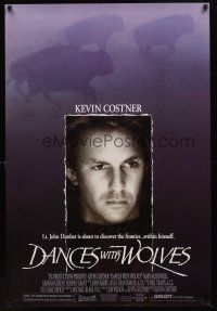 9w127 DANCES WITH WOLVES DS 1sh '90 different image of Kevin Costner & buffalo!