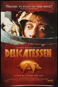 9w142 DELICATESSEN 1sh '91 Jean-Pierre Jeunet & Marc Caro, golden pig & man in trash!