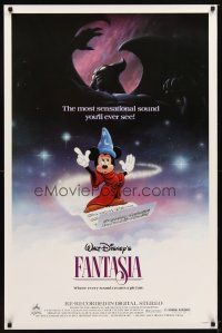 9w187 FANTASIA 1sh R85 great image of Mickey Mouse & others, Disney musical cartoon classic!