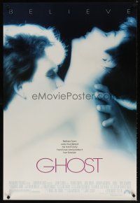 9w225 GHOST 1sh '90 classic romantic close up of dead Patrick Swayze & sexy Demi Moore!