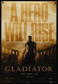 9w231 GLADIATOR teaser DS 1sh '00 Ridley Scott, cool image of Russell Crowe in the Coliseum!