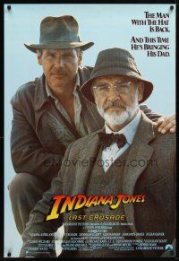 9w299 INDIANA JONES & THE LAST CRUSADE blue style int'l 1sh '89 image of Ford & Sean Connery