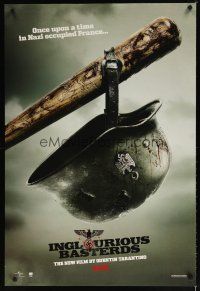 9w305 INGLOURIOUS BASTERDS teaser DS 1sh '09 Quentin Tarantino, Nazi helmet on baseball bat!