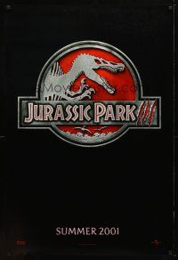 9w343 JURASSIC PARK 3 teaser DS 1sh '01 cool dinosaur artwork, from the novel by Michael Crichton!