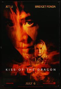9w363 KISS OF THE DRAGON style A teaser 1sh '01 super close up of Jet Li & Bridget Fonda!