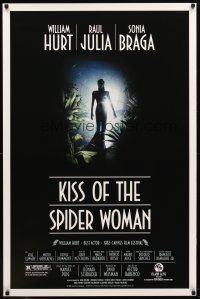 9w364 KISS OF THE SPIDER WOMAN 1sh '85 cool artwork of sexy Sonia Braga in spiderweb dress!