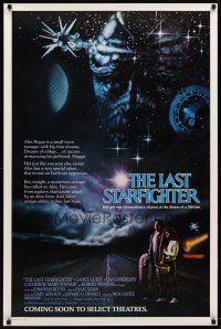 9w391 LAST STARFIGHTER advance 1sh '84 Catherine Mary Stewart & Lance Guest as video game pilot!