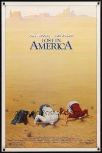 9w438 LOST IN AMERICA 1sh '85 great Lettick art of Albert Brooks & Julie Hagerty w/heads in sand!