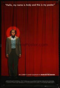 9w456 MAN ON THE MOON DS 1sh '99 great image of Jim Carrey as Andy Kaufman on stage!