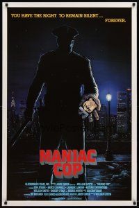 9w459 MANIAC COP 1sh '88 Tom Atkins, Bruce Campbell, you can remain silent forever!