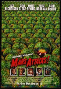 9w462 MARS ATTACKS! advance DS 1sh '96 directed by Tim Burton, great image of many alien brains!