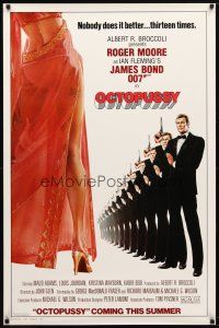 9w540 OCTOPUSSY style A advance 1sh '83 art of Roger Moore as Bond & sexy legs by Daniel Gouzee!
