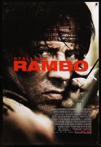 9w625 RAMBO advance DS 1sh '08 great super close up of tough Sylvester Stallone!