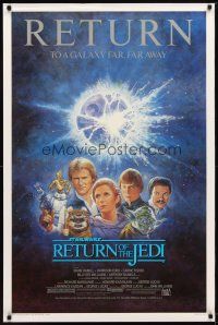 9w639 RETURN OF THE JEDI 1sh R85 George Lucas classic, different montage art by Tom Jung!