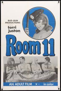 9w660 ROOM 11 1sh '70 x-rated, sexy policewoman Terri Juston w/2 guys & another girl in bed!