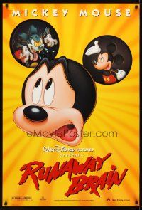 9w665 RUNAWAY BRAIN DS 1sh '95 Disney, great huge Mickey Mouse Jekyll & Hyde cartoon image!