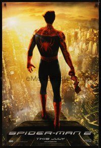 9w728 SPIDER-MAN 2 int'l teaser DS 1sh '04 cool image of Tobey Maguire as superhero, choice!