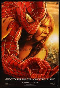 9w727 SPIDER-MAN 2 int'l teaser DS 1sh '04 cool image of Tobey Maguire & Kirsten Dunst, sacrifice!